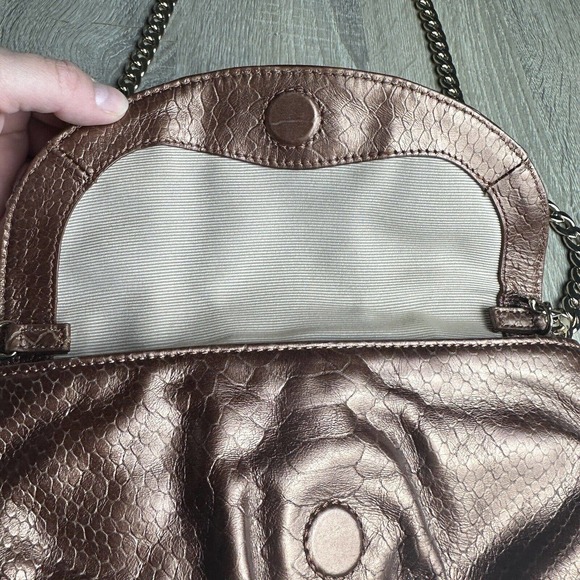 Talbots Copper Leather Shoulder Handbag with Gold Tone Chain Link Strap NYE - Picture 3 of 9